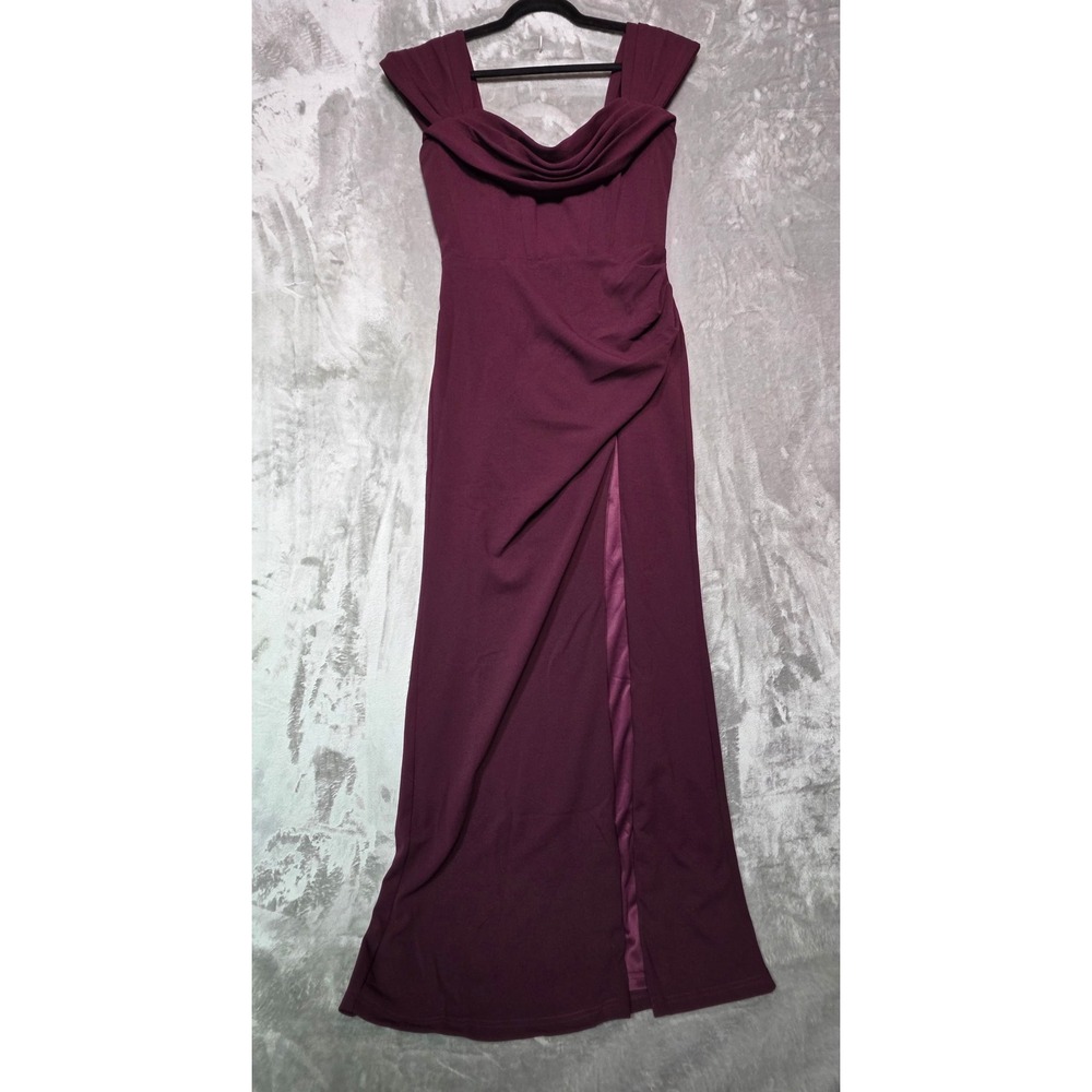 Showpo Marcel Maxi Dress Wine Purple Off Shoulder Corset High Split Size 8 NEW